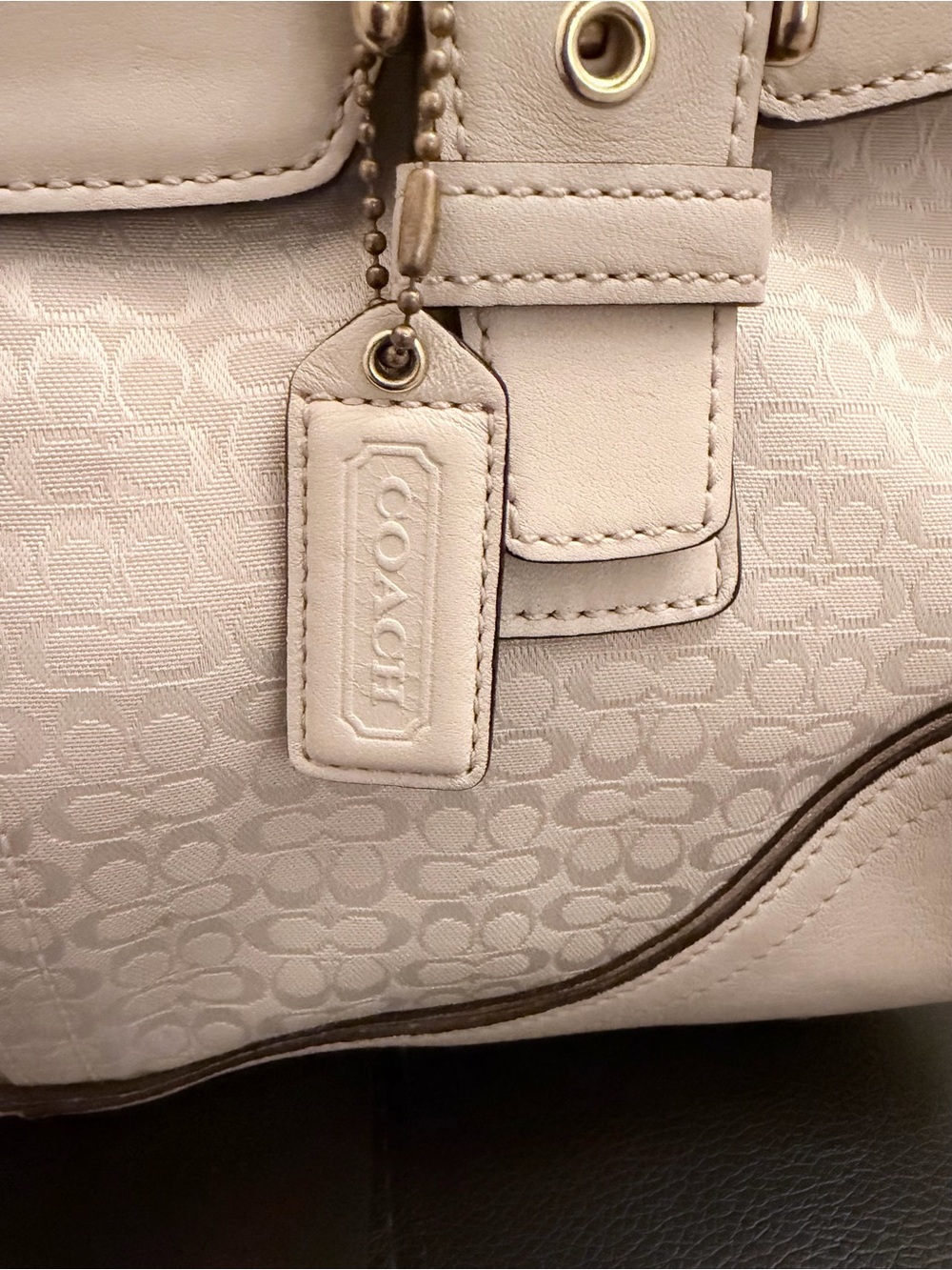 Vintage Coach Flap Satchel Cream Signature C Canvas/Leather with Matching Wallet - Picture 4 of 16